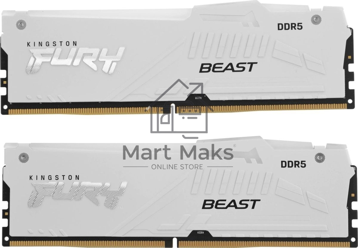 Оперативная память Kingston FURY Beast White RGB, DDR5, 64GB (2x32 GB), 6000 MHz, CL30, радиатор, RGB, белый