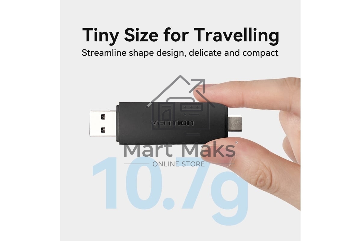 Кард-ридер Vention CLKB0/черный/SD,SDHC,SDXC,TF,micro-SD,micro-SDXC,miсro-SDHC/USB 3.0/Type C/OTG/пластик
