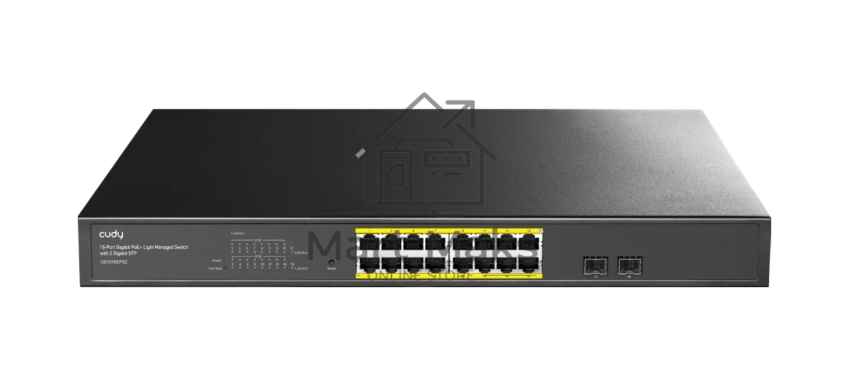 Коммутатор CUDY GS1016EPS2, 16×1 Гбит/с PoE+ + 2×1 Гбит/с SFP, настраиваемый