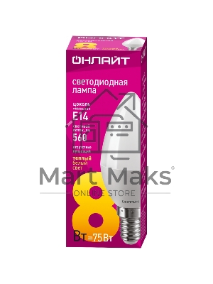 Лампа светодиодная ОНЛАЙТ 71632 OLL-C37-8-230-2.7K-E14-FR