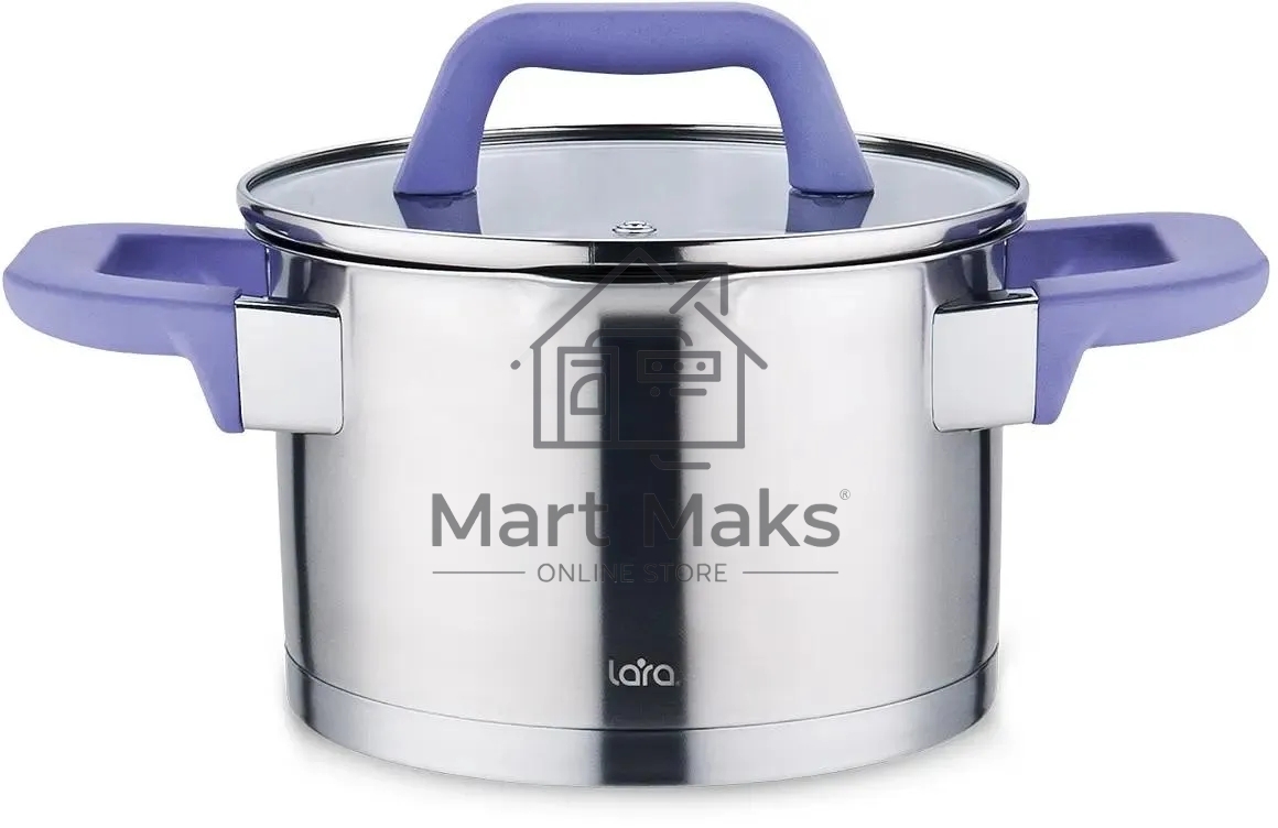 Кастрюля LARA LR02-252 Лаванда 2,8 л, с крышкой, 18 см, нержавеющая сталь