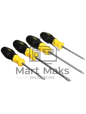 Набор отверток Deli DL630004N 4шт SL5x100 + SL6x150 + PH1x100 + PH2x150 сталь Cr-V, двухкомпонентная прорезиненная рукоять