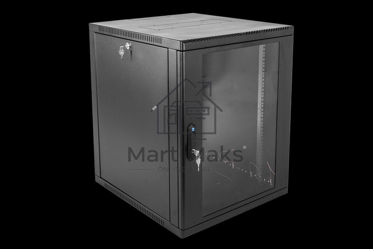 Шкаф коммутационный ЦМО ШРН-15.650-9005 настенный 15U 600x658мм пер.дв.стекл 200кг черный 600мм 180град.