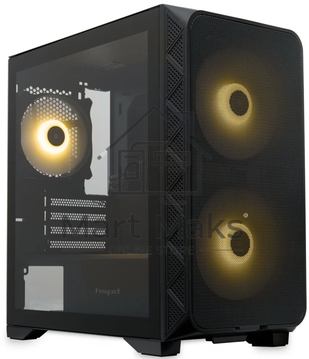 Компьютерный корпус без блока питания HSPD M321, Mesh Mini-tower, черный, slide TG, 0.45 SPCC, 2x140мм ARGb+1x120мм ARGb mATX, mITX 160/340/184мм 2x2.5