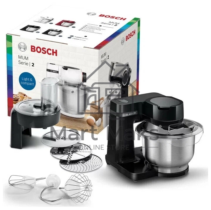 Кухонный комбайн Bosch MUMS2EB01, 700 Вт, 4 скорости, металл чаша 3,8 л, черный