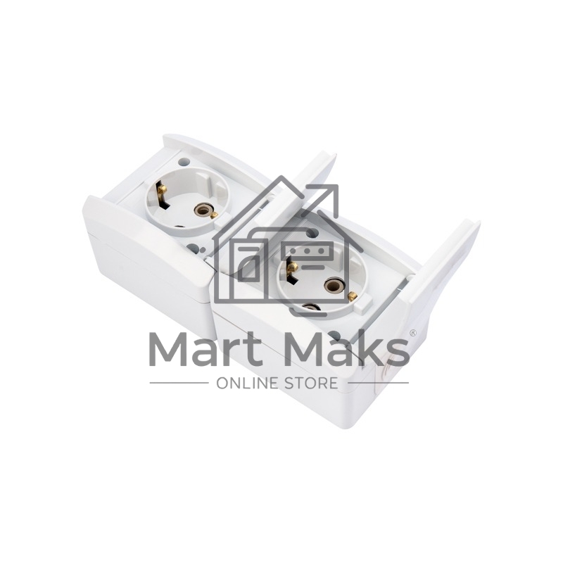 Блок вертикальный 2 розетки (керамика) INDUSTRIAL IP54 с заземлением, о/у, белый KRANZ