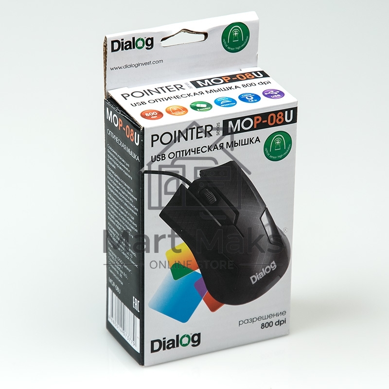 Мышь проводная Dialog Pointer MOP-08U черный, 800 dpi, USB, кнопки - 3
