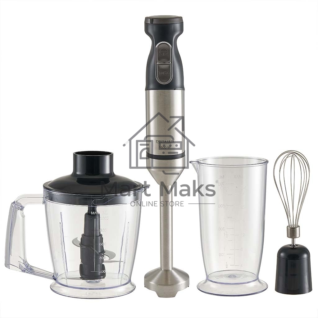 Блендер погружной DELTA LUX DE-7011B черный 1500 Вт, ТУРБО, измельчитель, стакан, венчик (8)