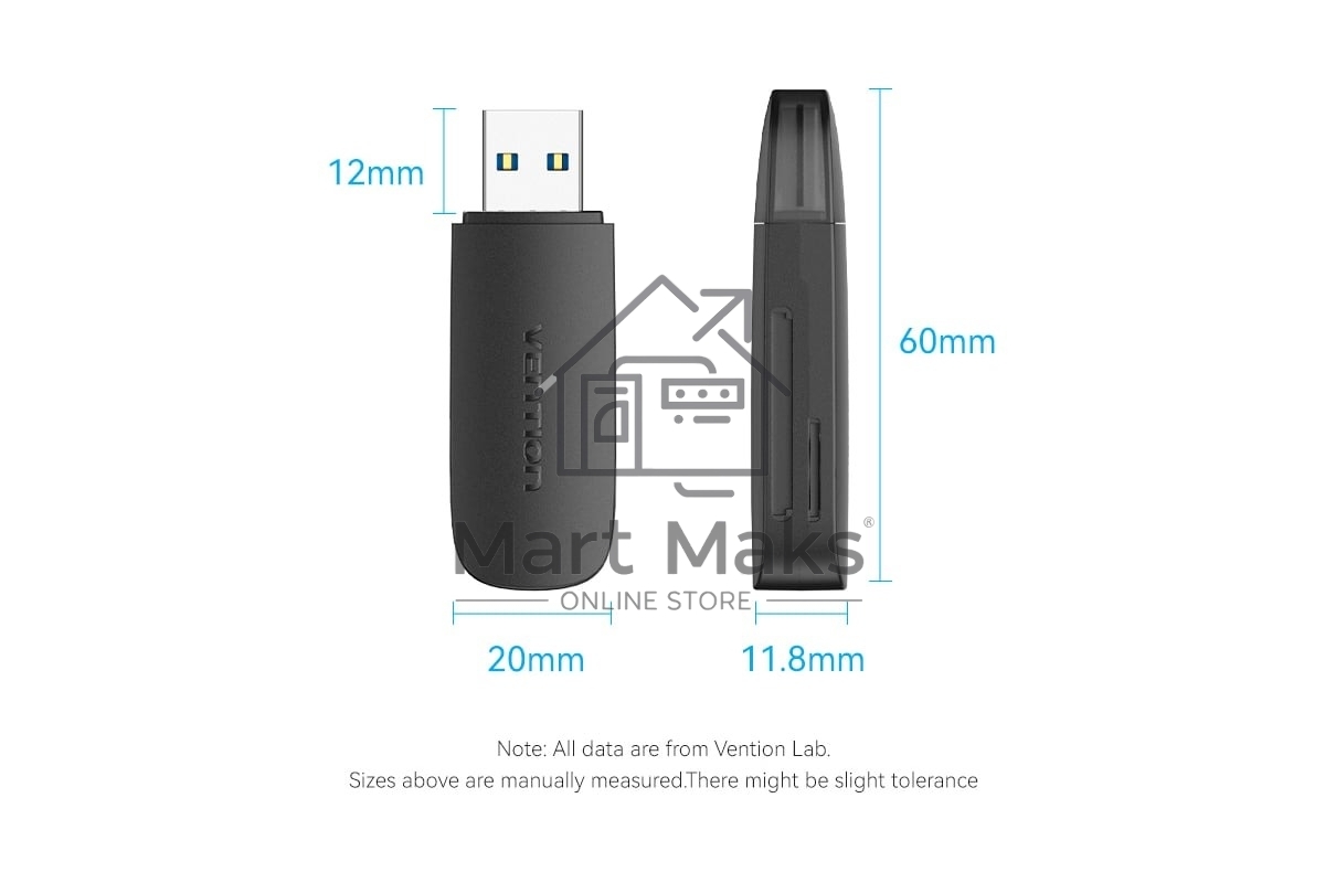 Кард-ридер Vention CLGB0/черный/SD,SDHC,SDXC,TF,micro-SD,micro-SDXC,miсro-SDHC/USB 3.0/пластик