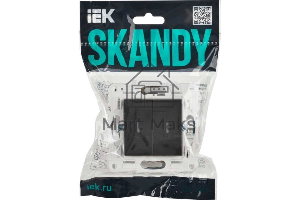 Выключатель проходной 2-кл. IEK SKANDY SK-V10G 10А с индикацией графит SK-V22-1-10-K53