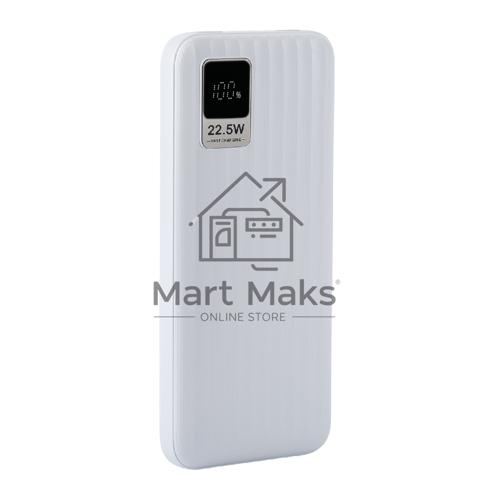 Портативный аккумулятор Perfeo Powerbank WATERFALL 10000 mAh/LED дисплей/PD + QC 3.0/Type-C/2 USB/Выход: 5A, max 22.5Wбелый (PF_E1468)