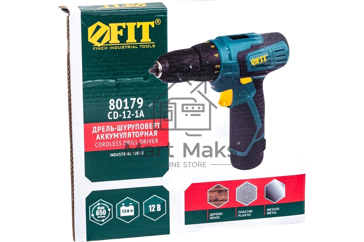 Дрель-Шуруповерт Fit 80179, Аккумуляторная, 12В