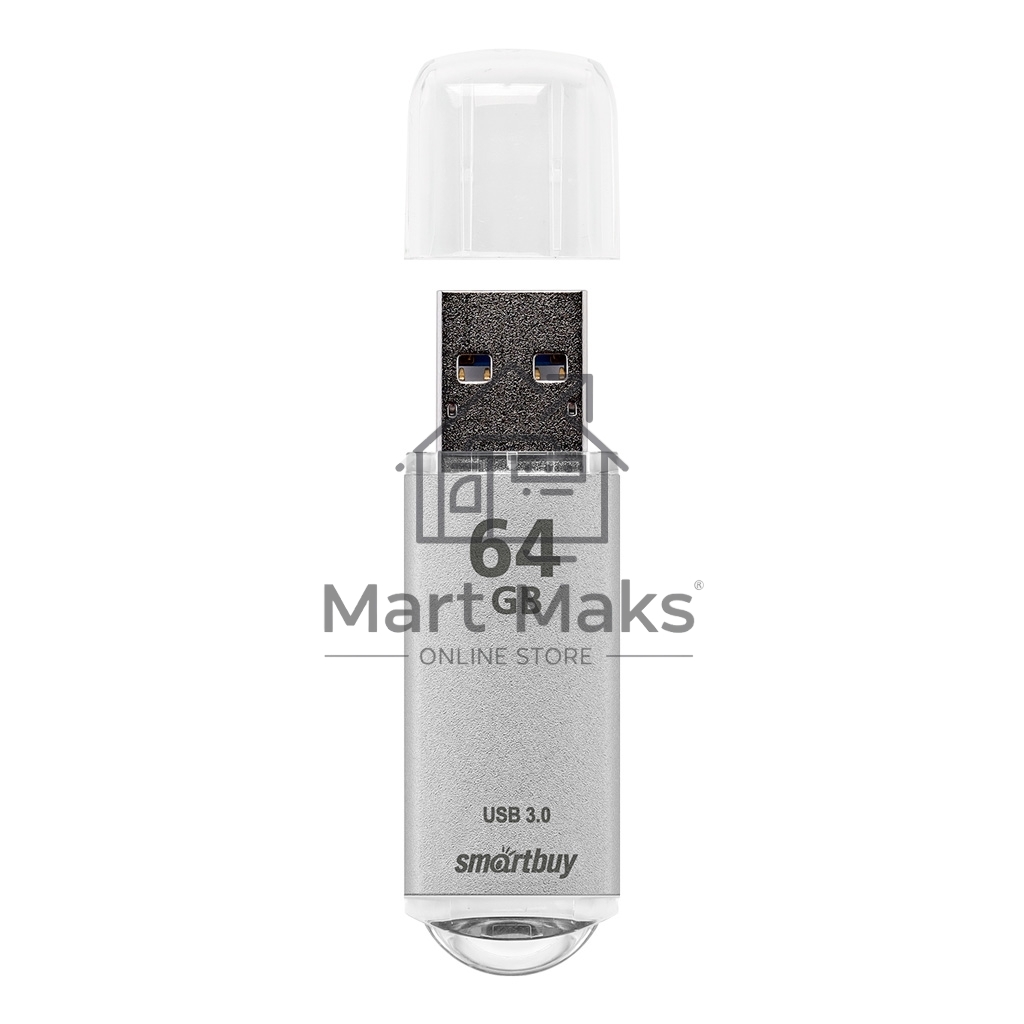 Флешка USB Smartbuy 64Gb,V-CUT SILVER (SB64GbVC-S3), 64Gb, USB 3.0, R/W 75/25, серебристый