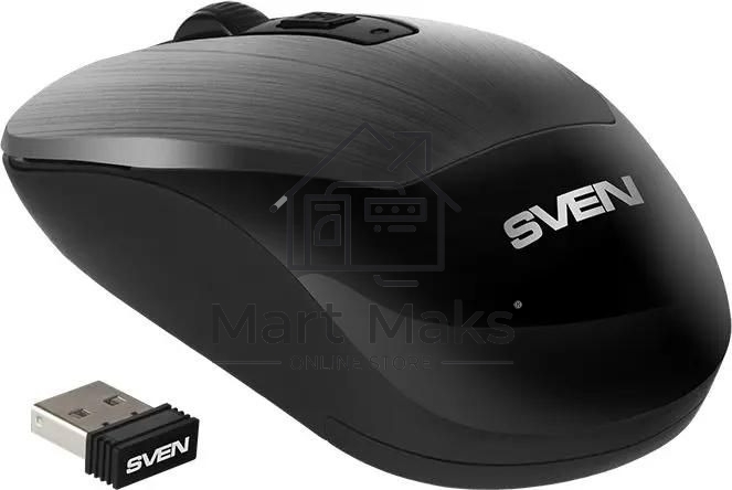 Мышь беспроводная SVEN RX-380W серый металлик, 1600 dpi, радиоканал, USB, кнопки - 4