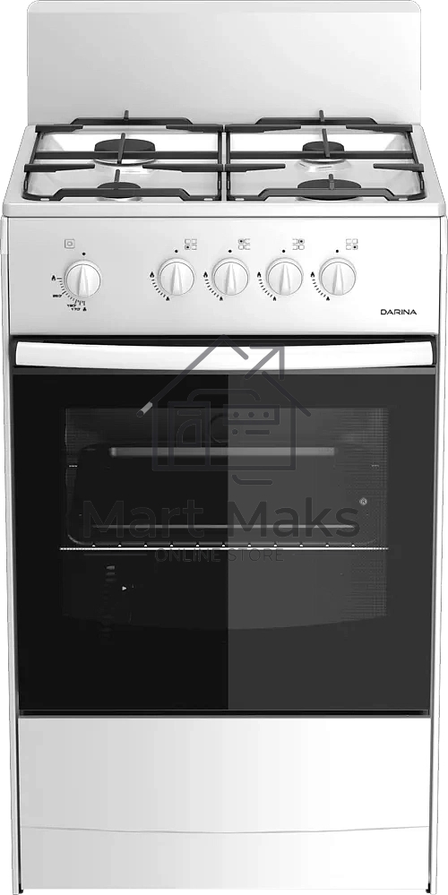 Плита газовая Darina S GM 441 001 W белый/черный, конфорок 4 шт, духовка 50 л, 50 см x 85 см x 51 см