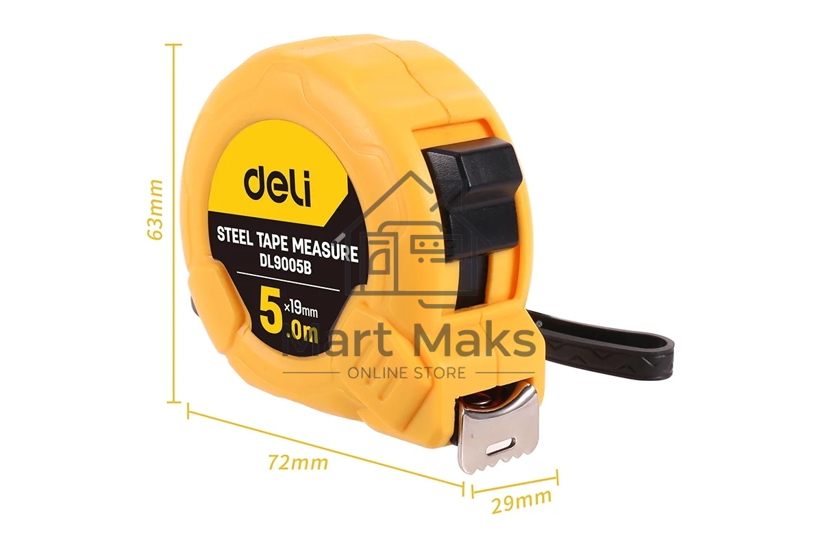 Рулетка Deli DL9005B 5м*19мм Метрическая. Корпус ударопрочный.