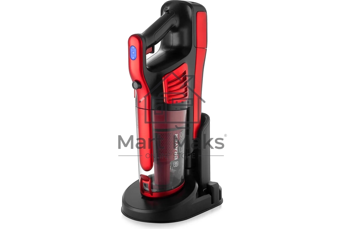 Пылесос вертикальный BRAYER BR4260 красный, питание от аккумулятора, 120 Вт, уборка сухая, пылесборник 0.6 л, работа от АКБ max 40 мин