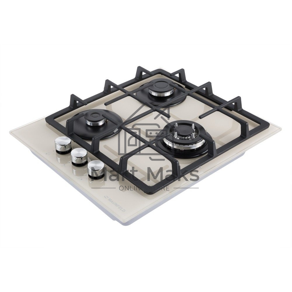 Газовая варочная панель Maunfeld EGHG.43.33CBG/G газ, ширина 45 см, 3 конфорки, WOK, чугунные решетки, газ-контроль, электроподжиг, бежевый