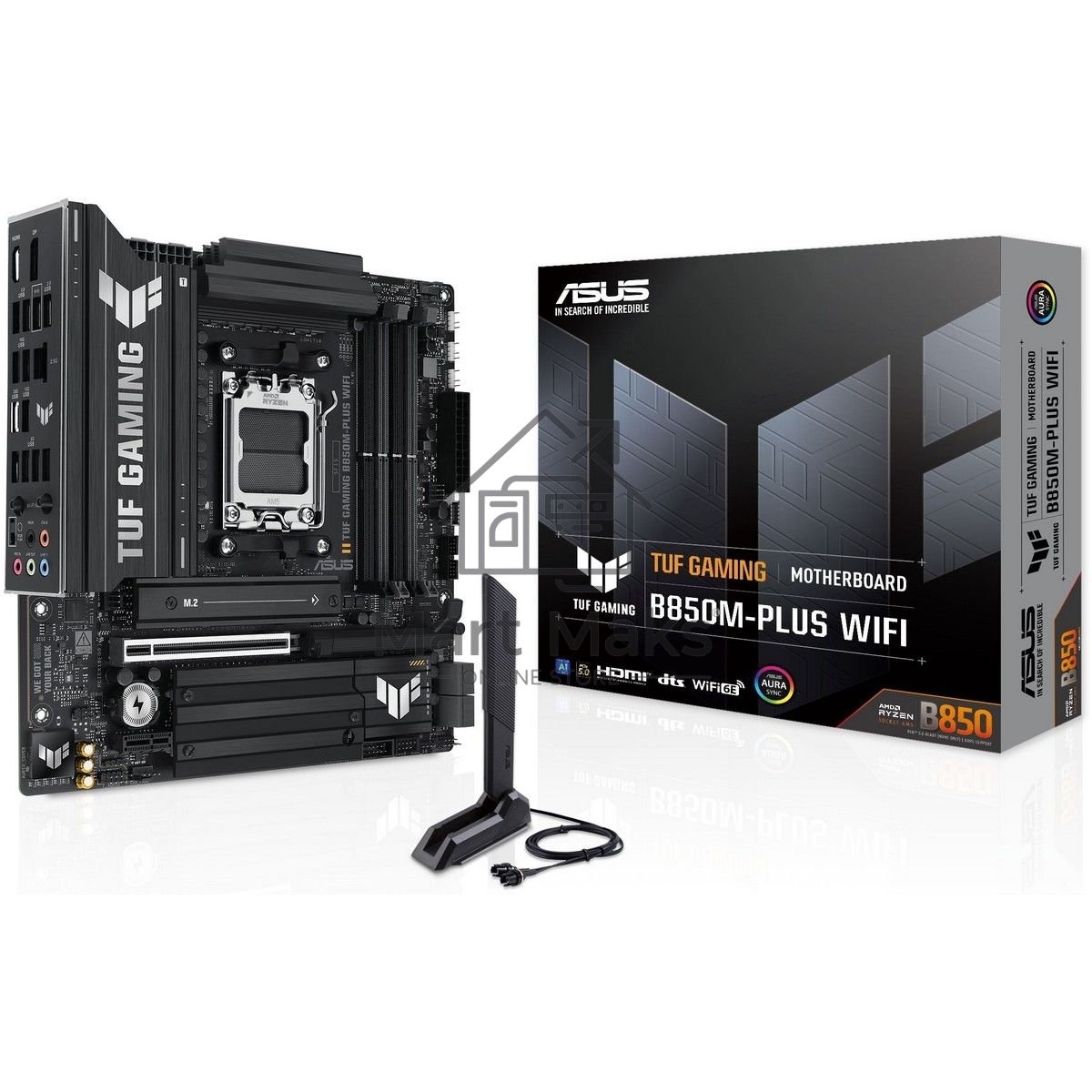 Материнская плата ASUS TUF GAMING B850M-PLUS WIFI, AM5, AMD B850, 4xDDR5, 4xSATA, 3xM.2, 1xPCIe 4.0 x16, 1xHDMI, 1xDP, 1x 2.5Gb LAN, 1xUSB-C 20Gbps, 3xUSB-A 10Gbps, 4xUSB-A 5Gbps, 4xUSB-A 2.0, 7.1, micro-ATX
