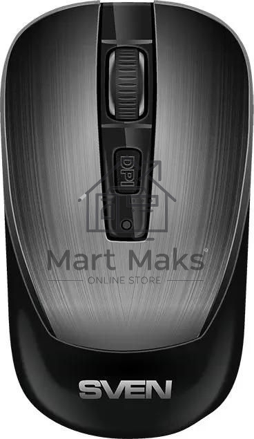 Мышь беспроводная SVEN RX-380W серый металлик, 1600 dpi, радиоканал, USB, кнопки - 4
