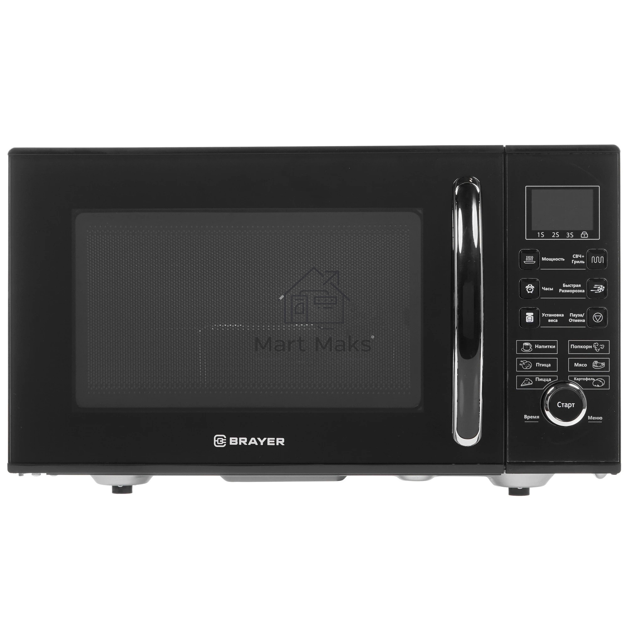 Микроволновая печь BRAYER BR2503 черный, 23 л, 900 Вт, переключатели - кнопки, поворотный механизм