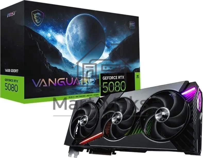 Видеокарта MSI NVIDIA GeForce RTX 5080 16Gb PCI-E RTX 5080 16GB VANGUARD SOC 256bit GDDR7 2730/30000 HDMIx1 DPx3 HDCP Ret