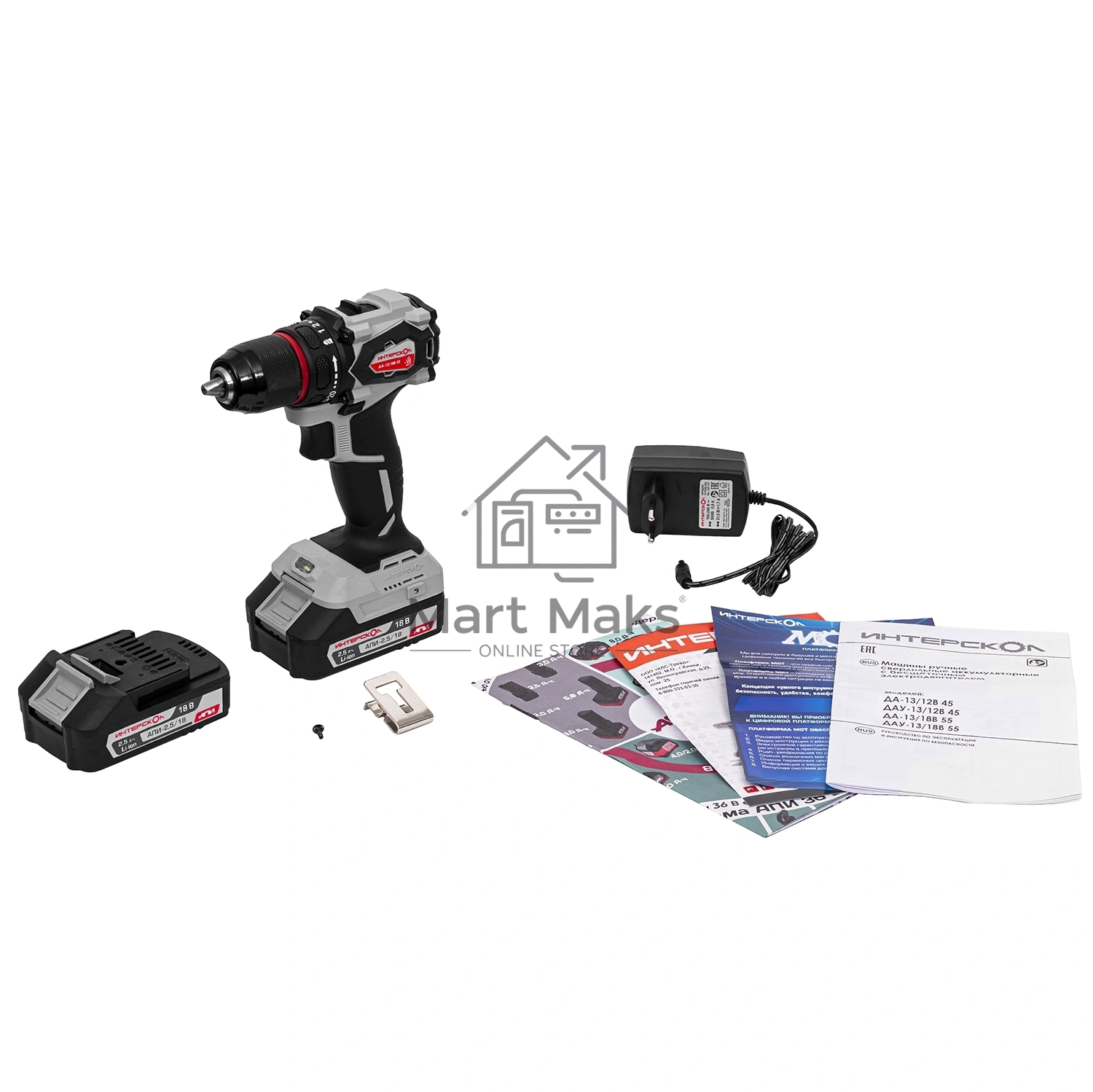 Дрель-шуруповерт Интерскол ДА-13/18В 55 без аккум. и ЗУ 600Вт аккум. патрон:быстрозажимной (952.0.0.70)
