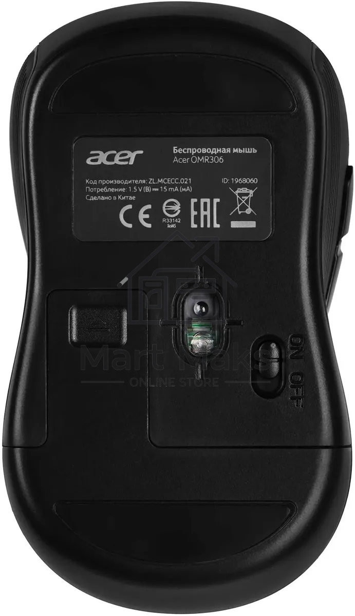 Мышь беспроводная Acer OMR306 черный/серый, 1600 dpi, радиоканал, USB, кнопки - 6