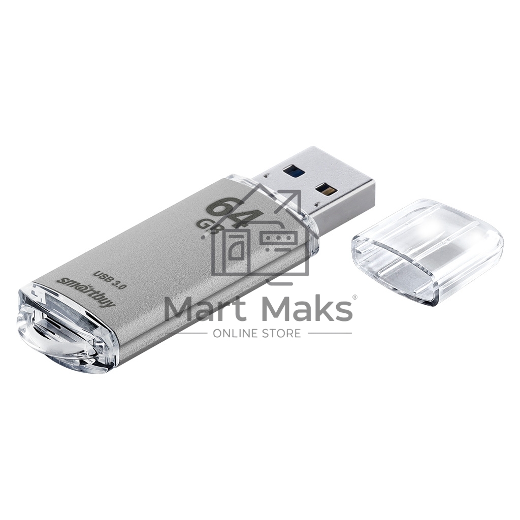 Флешка USB Smartbuy 64Gb,V-CUT SILVER (SB64GbVC-S3), 64Gb, USB 3.0, R/W 75/25, серебристый
