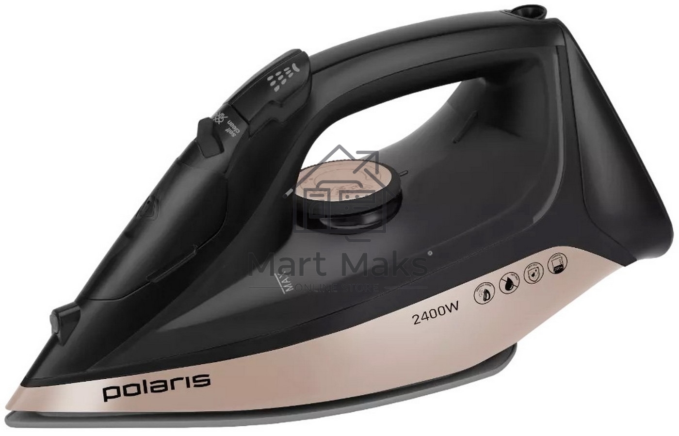 Утюг Polaris PIR-2483К черный/золотой, 2400 Вт, 50 г/мин, 175 г/мин, 300 мл