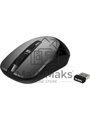Мышь беспроводная SVEN RX-380W серый металлик, 1600 dpi, радиоканал, USB, кнопки - 4