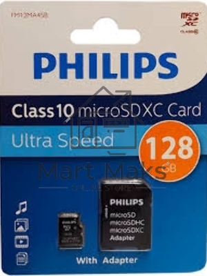 Флеш карта microSD 128GB PHILIPS microSDHC Class 10 (SD адаптер)