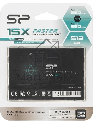 Накопитель SSD Silicon Power Ace A55, 512Gb, SATA III, 2.5