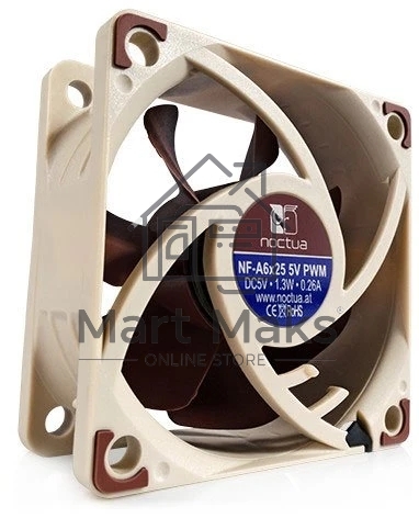 Вентилятор корпусной Noctua NF-A6x25 PWM, 60 мм, 550-3000 об/мин, 13.7-19.3 дБ, 4 pin PWM, без подсветки