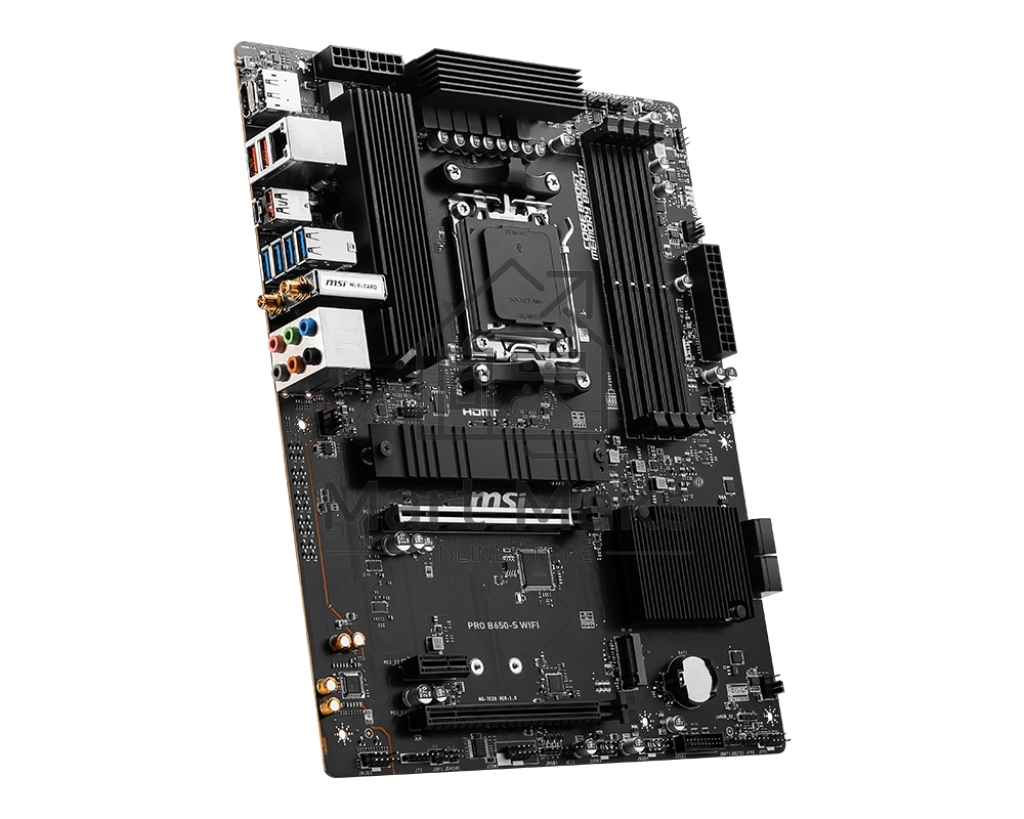 Материнская плата MSI PRO B650-S WIFI, AM5, AMD B650, 4xDDR5, 4xSATA, 2xM.2, 1xPCI-E 4.0 x16, 1xPCI-E 4.0 x4, 1xHDMI, 1xDP, 1x2.5Gb LAN, 3xUSB 3.2 Gen 1, 3xUSB 3.2 Gen 2, 6x3.5 мм, 7.1, Standard-ATX
