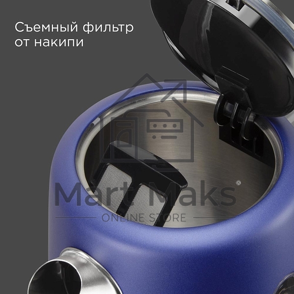 Чайник электрический Redmond KM238 1.7л. 2200 Вт синий, нержавеющая сталь/стекло/пластик