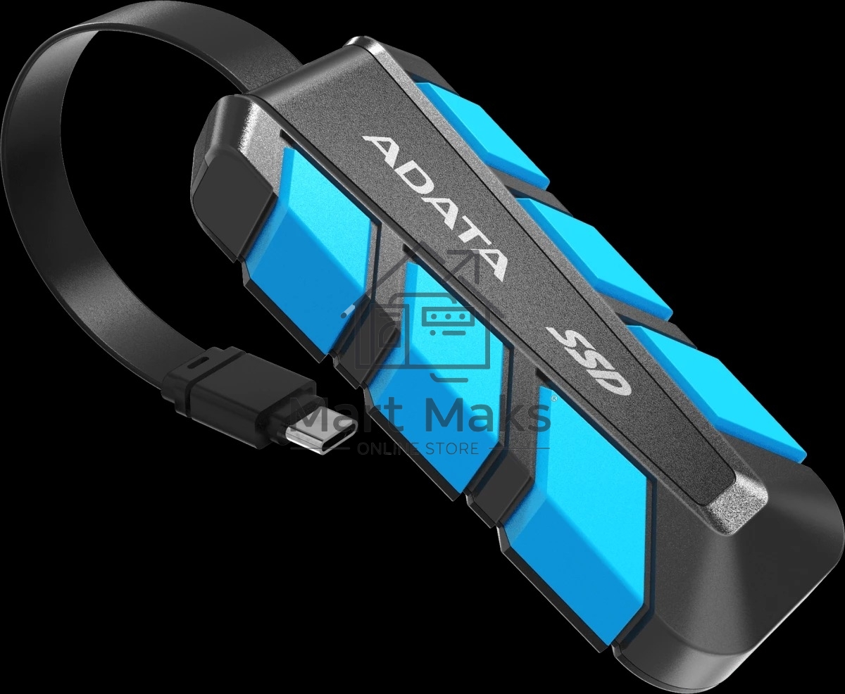 Внешний SSD ADATA SC740 чёрно-синий <SC740-500G-CBU> 500Gb (USB3.2 gen 2 type C, 1050/1000Mbs, 122x41x22mm, 40g, защита от падения, встроенный кабель)