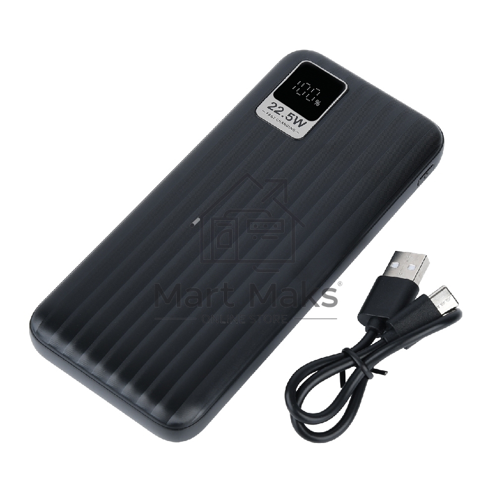 Портативный аккумулятор Perfeo Powerbank WATERFALL 10000 mAh/LED дисплей/PD + QC 3.0/Type-C/2 USB/Выход: 5A, max 22.5Wчерный (PF_E1469)