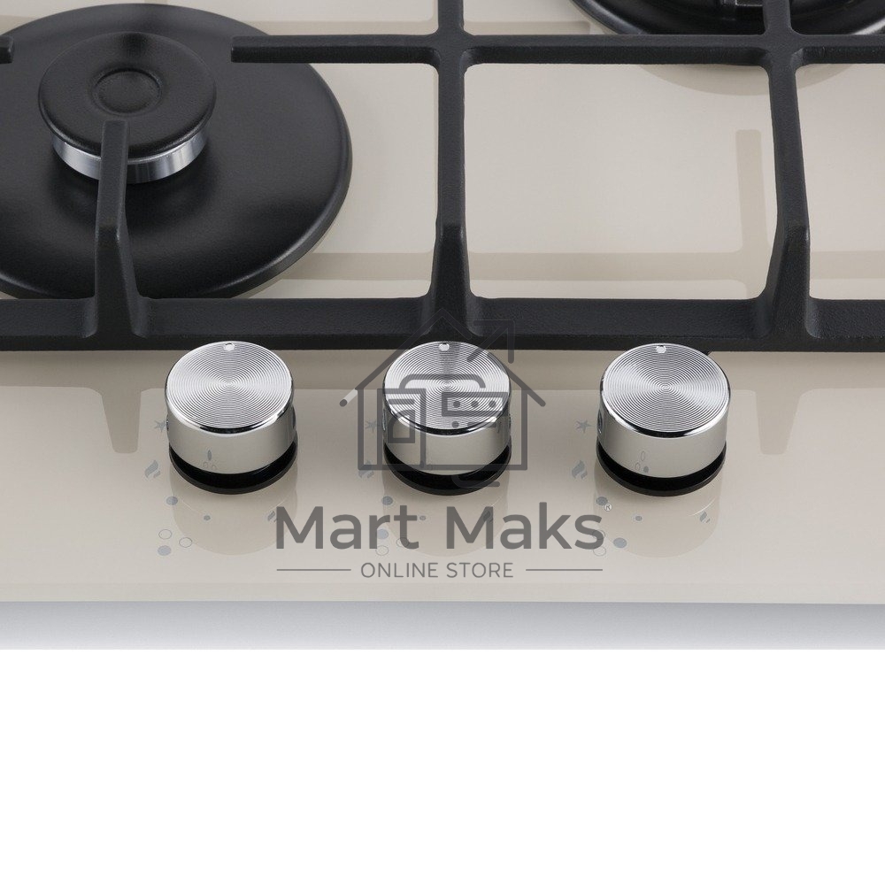 Газовая варочная панель Maunfeld EGHG.43.33CBG/G газ, ширина 45 см, 3 конфорки, WOK, чугунные решетки, газ-контроль, электроподжиг, бежевый