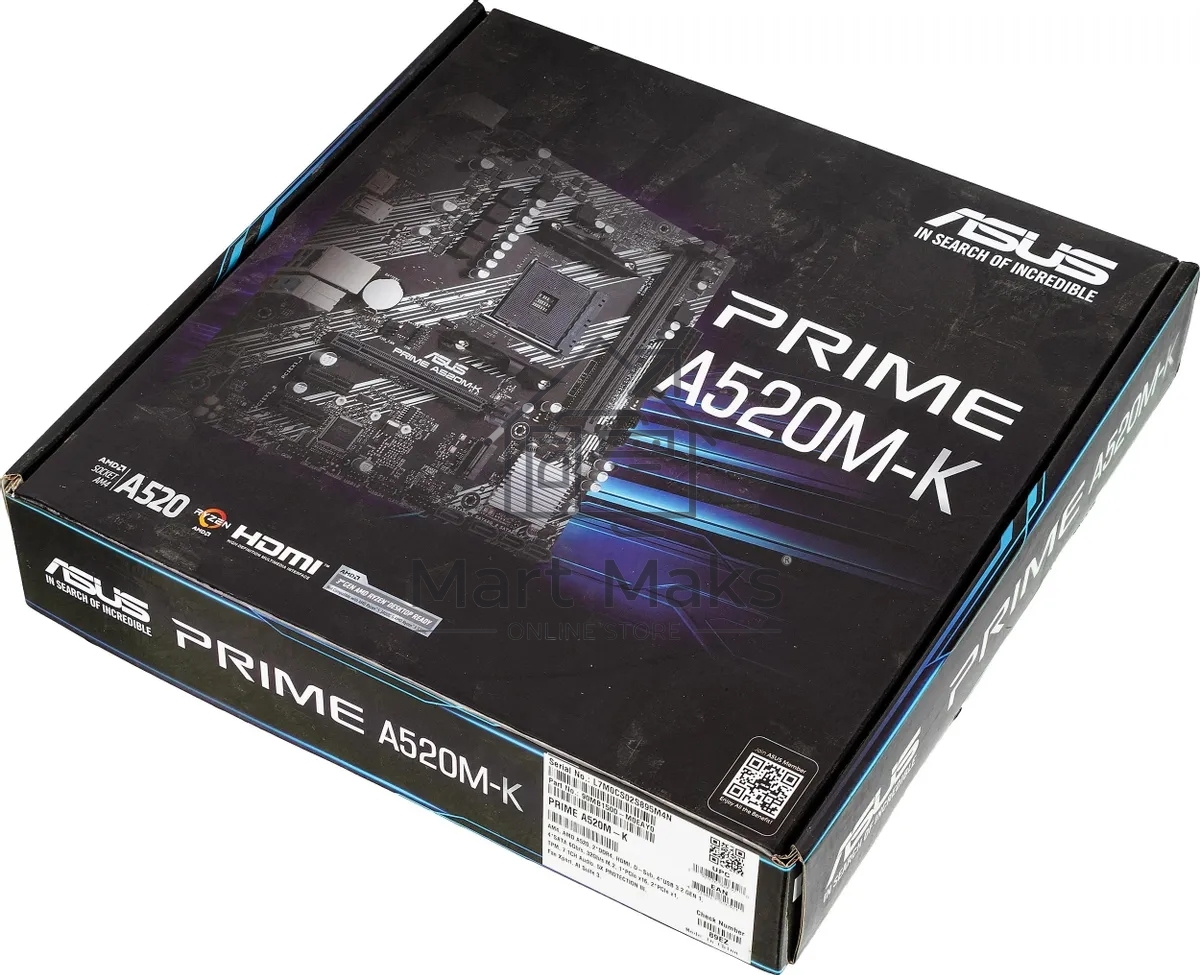 Материнская плата ASUS PRIME A520M-K, AM4, AMD A520, 2xDDR4, 4xSATA, 1xM.2, 1xPCIe 3.0 x16, 1xPCIe x1, 1xHDMI, 1xVGA, 1x 1Gb LAN, 2xUSB-A 2.0, 4xUSB-A 3.2 Gen 1, 3x3.5 мм, 7.1, mATX