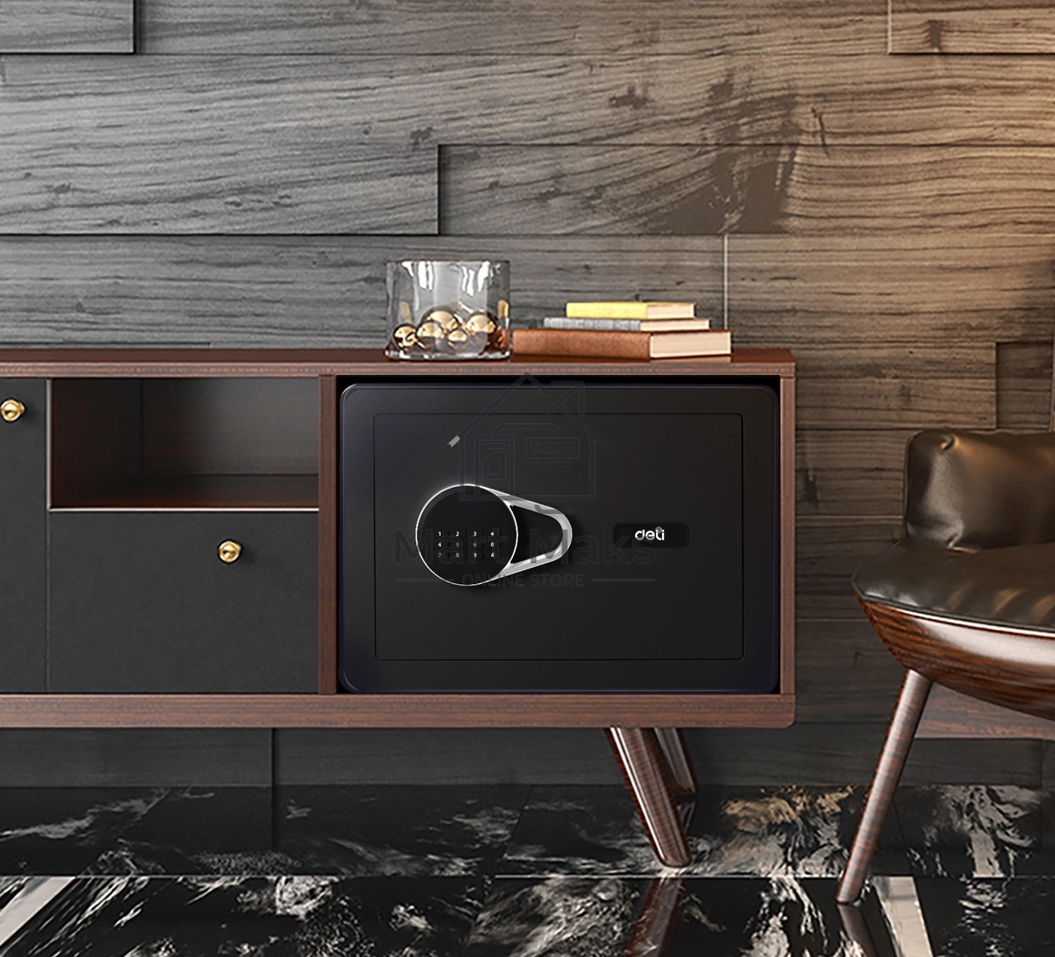 Сейф Deli ET540 350x 250x 250 мм, кодовый электронный/ключевой, черный