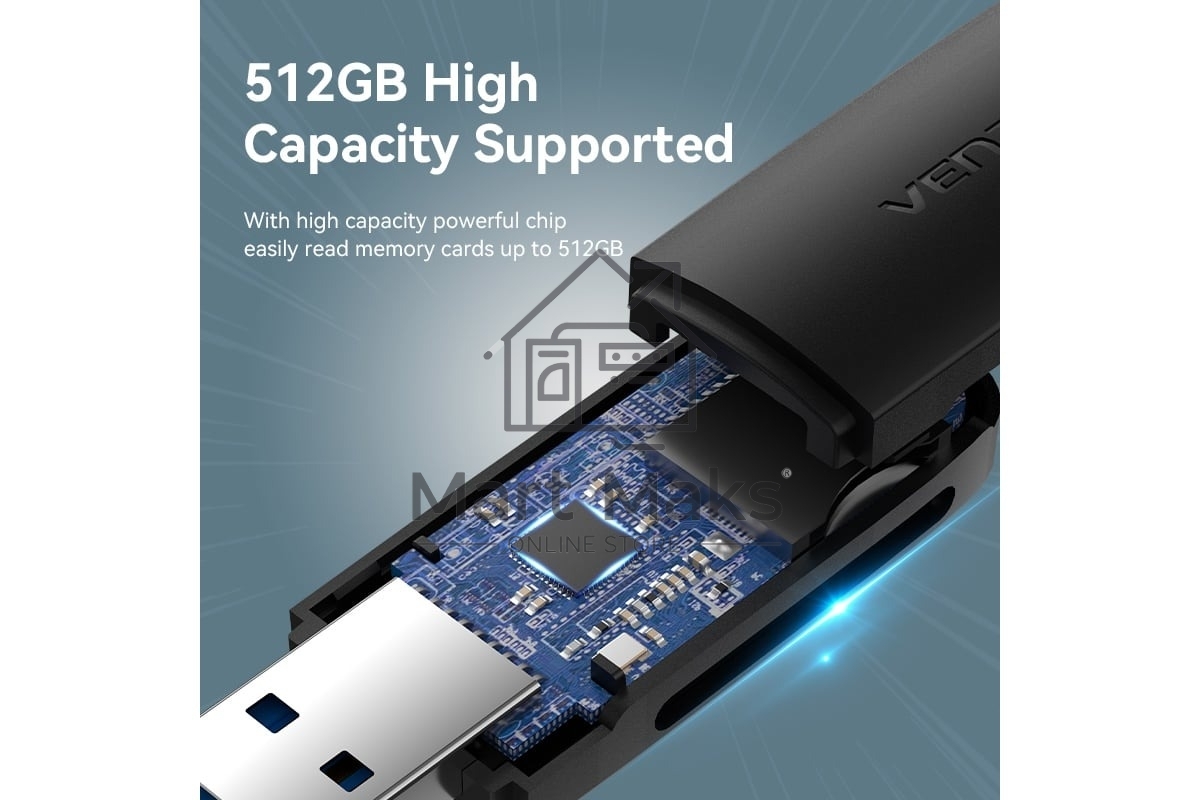 Кард-ридер Vention CLGB0/черный/SD,SDHC,SDXC,TF,micro-SD,micro-SDXC,miсro-SDHC/USB 3.0/пластик