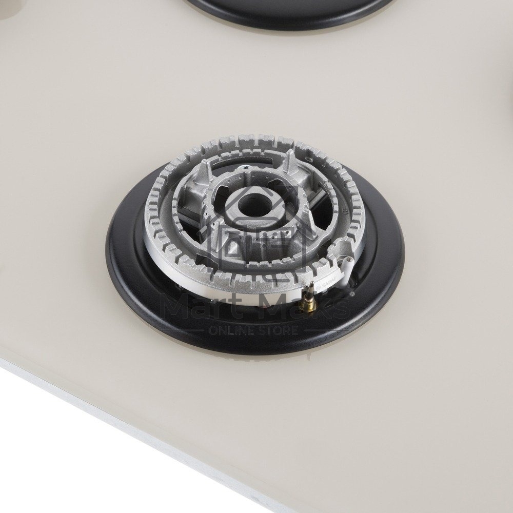 Газовая варочная панель Maunfeld EGHG.43.33CBG/G газ, ширина 45 см, 3 конфорки, WOK, чугунные решетки, газ-контроль, электроподжиг, бежевый