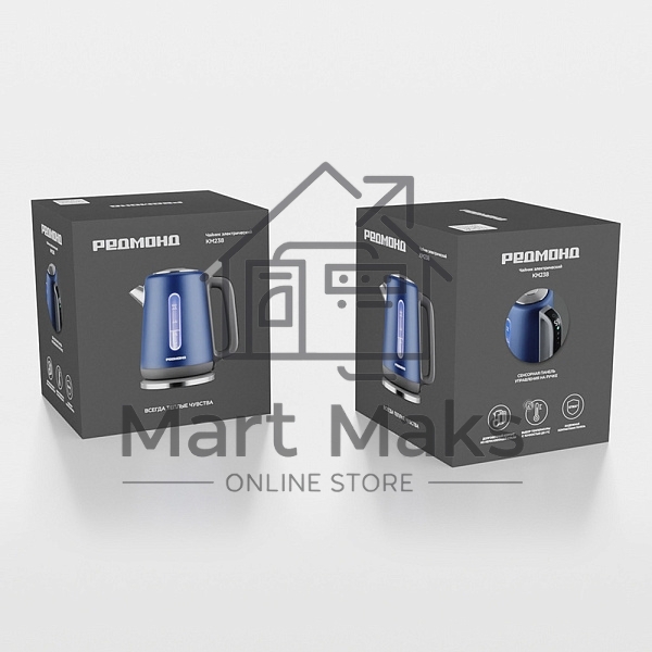 Чайник электрический Redmond KM238 1.7л. 2200 Вт синий, нержавеющая сталь/стекло/пластик