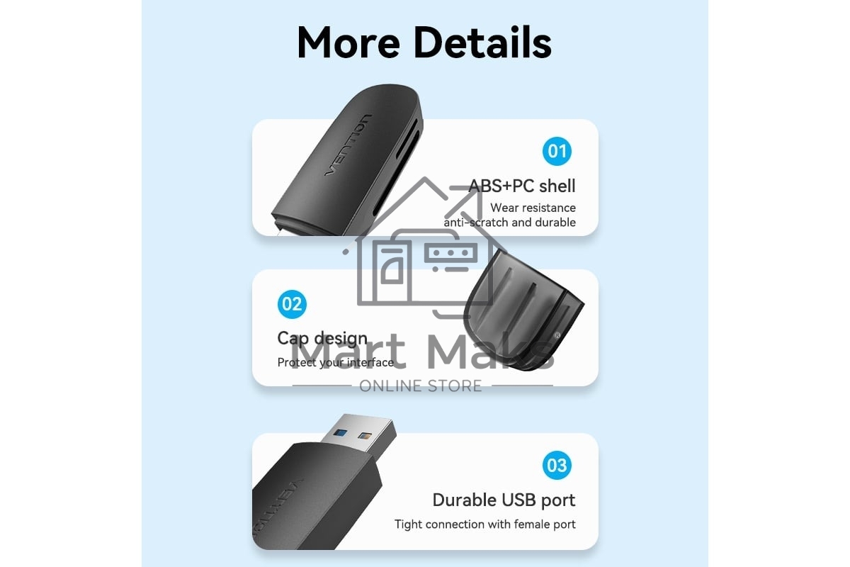 Кард-ридер Vention CLGB0/черный/SD,SDHC,SDXC,TF,micro-SD,micro-SDXC,miсro-SDHC/USB 3.0/пластик