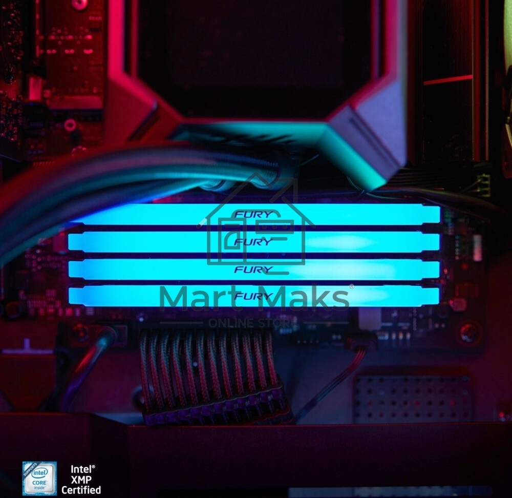 Оперативная память Kingston Fury Beast, DDR4, 16GB (2x8GB), 3600MHz, CL17, DIMM, с радиаторами, RGB, черный
