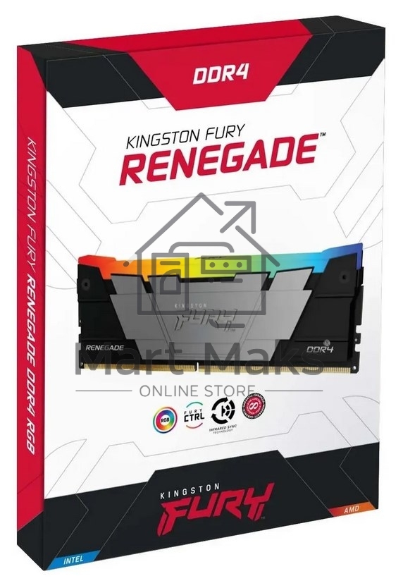 Оперативная память Kingston Fury Renegade, DDR4, 16GB (1x16GB), 3600MHz, CL16, DIMM, с радиатором, RGB, серый/черный