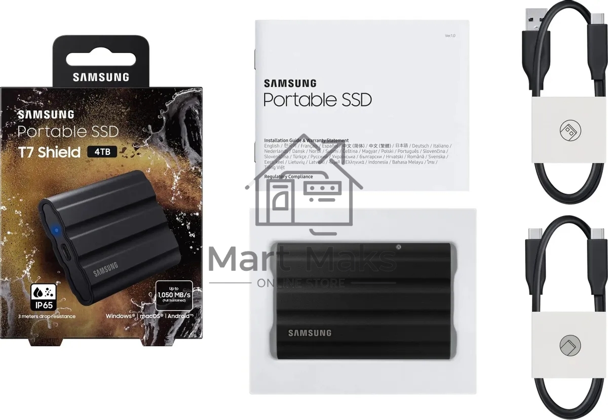Твердотельный диск Samsung T7 Shield External 4Tb BLACK USB 3.2 (MU-PE4T0S/WW)