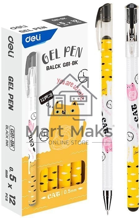 Ручка гелевая Deli EG81-BK ассорти, черные чернила, игловидный пишущий наконечник, линия 0.5мм