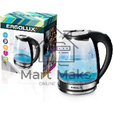 Чайник электрический ERGOLUX ELX-KG07-C72 черный/нерж. 2 л 15074